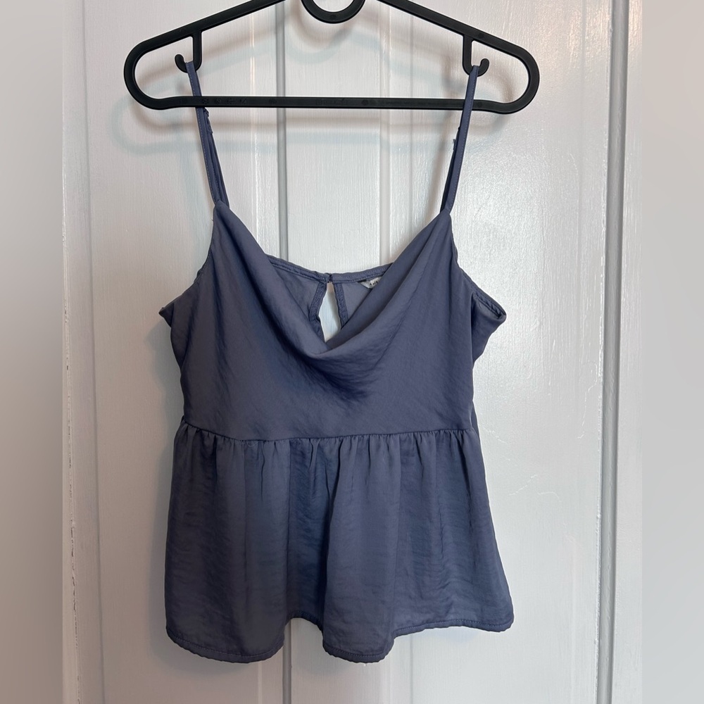 American Eagle blue satin cowl neck top